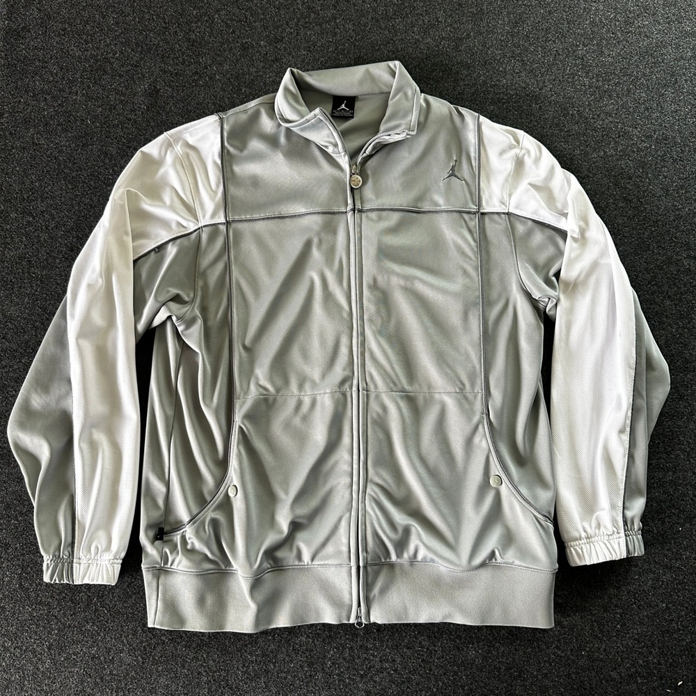 Jordan Mens Full Zip Track Jacket Grey White Mesh Panels Jumpman Size Large